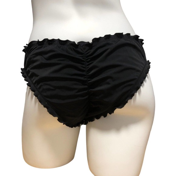 NEW Shade and Shore Ruffle Cheeky Bikini Bottom Size Large 12 - 14 Black - Picture 4 of 9